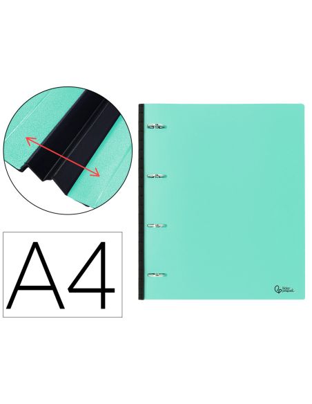 Carpeta Liderpapel 4 Anillas Redondas 25 Mm Polipropileno Din A4 Ultra Compacta Con Lomo Extensible 4 Cm Verde