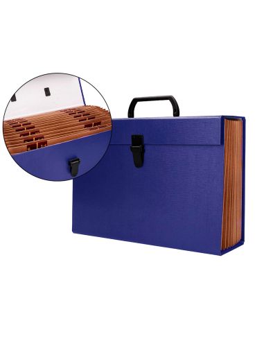 Maletin Liderpapel Con Fuelle Y Asa Carton Forrado 19 Departamentos 255X390X120 Mm Color Azul