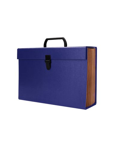 Maletin Liderpapel Con Fuelle Y Asa Carton Forrado 19 Departamentos 255X390X120 Mm Color Azul