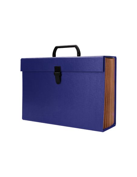Maletin Liderpapel Con Fuelle Y Asa Carton Forrado 19 Departamentos 255X390X120 Mm Color Azul