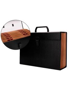 Maletin Liderpapel Con Fuelle Y Asa Carton Forrado 19 Departamentos 255X390X120 Mm Color Negro