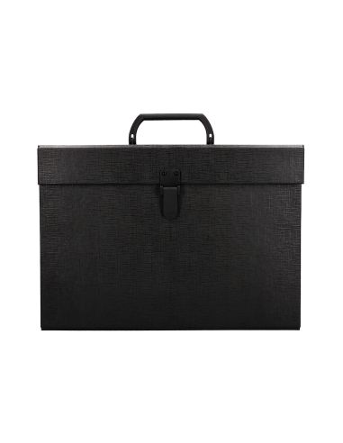 Maletin Liderpapel Con Fuelle Y Asa Carton Forrado 19 Departamentos 255X390X120 Mm Color Negro