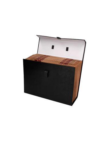 Maletin Liderpapel Con Fuelle Y Asa Carton Forrado 19 Departamentos 255X390X120 Mm Color Negro