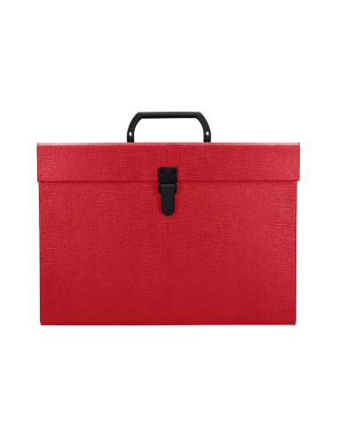 Maletin Liderpapel Con Fuelle Y Asa Carton Forrado 19 Departamentos 255X390X120 Mm Color Rojo