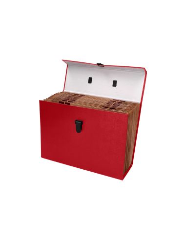 Maletin Liderpapel Con Fuelle Y Asa Carton Forrado 19 Departamentos 255X390X120 Mm Color Rojo