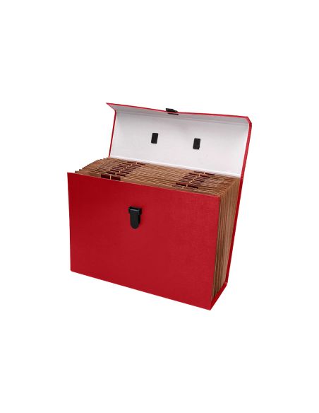 Maletin Liderpapel Con Fuelle Y Asa Carton Forrado 19 Departamentos 255X390X120 Mm Color Rojo