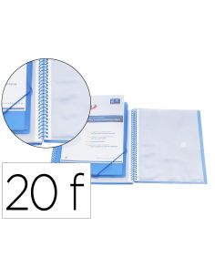 Carpeta Pardo Escaparate Con Espiral 20 Fundas Polipropileno Con Gomas Personalizable Color Azul