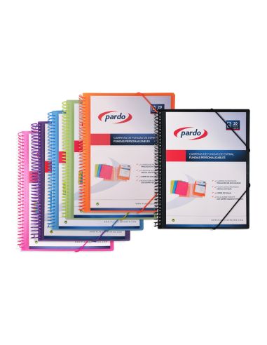 Carpeta Pardo Escaparate Con Espiral 20 Fundas Polipropileno Con Gomas Personalizable Color Azul