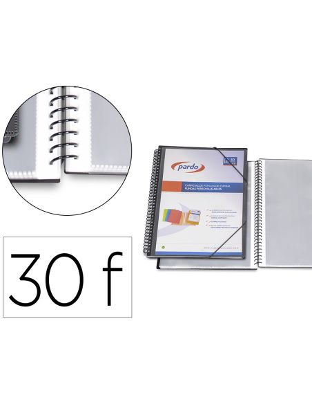 Carpeta Pardo Escaparate Con Espiral 30 Fundas Folio Personalizable Color Negra