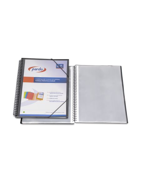 Carpeta Pardo Escaparate Con Espiral 30 Fundas Folio Personalizable Color Negra