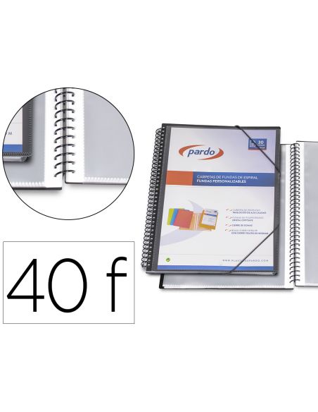 Carpeta Pardo Escaparate Con Espiral 40 Fundas Folio Personalizable Color Negro