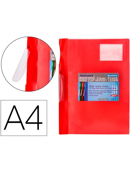 Carpeta Beautone Dossier Pinza Lateral 48380 Polipropildin-A4 Roja Pinza Giratoria -Pack De 10 Retractilado