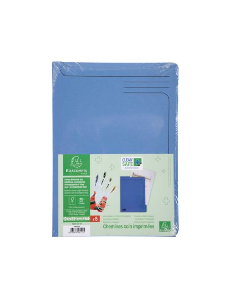 Carpeta Dossier Uñero Exacompta Clean Safe Cartulina 400 Gr Din A4 Azul Paquete De 5 Unidades
