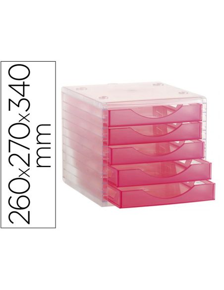 Fichero Cajones De Sobremesa Archivo 2000 Apilable 5 Cajones Fucsia Translucido 260X270X340 Mm