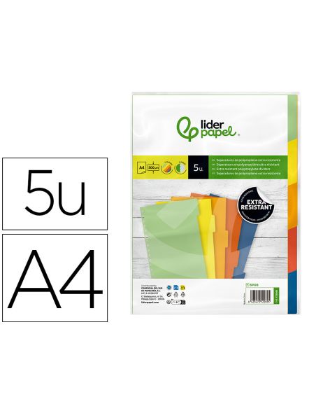 Separador Liderpapel Polipropileno Juego De 5 Separadores A4 Multitaladro 500 Micras