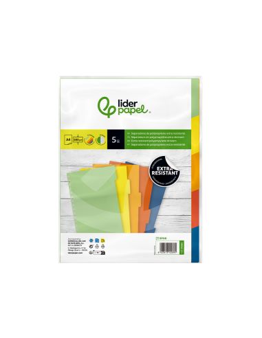 Separador Liderpapel Polipropileno Juego De 5 Separadores A4 Multitaladro 500 Micras