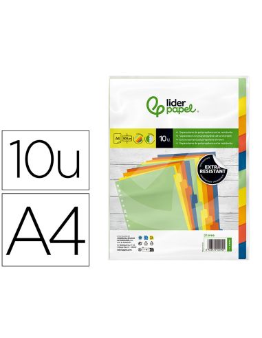 Separador Liderpapel Polipropileno Juego De 10 Separadores A4 Multitaladro 500 Micras