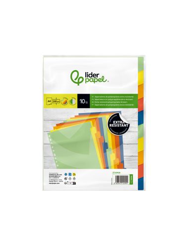 Separador Liderpapel Polipropileno Juego De 10 Separadores A4 Multitaladro 500 Micras