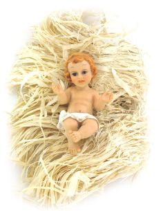 Niño Resina 10Cm Con Cuna Paja