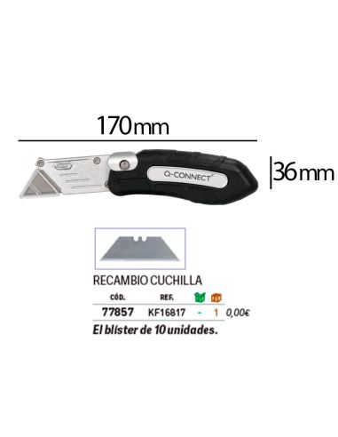 Cuter Q-Connect Metalico Ancho Plegable Con Mango Antideslizante Cuchilla 19 Mm Xd-925 Conclip Blister 1 Unidad
