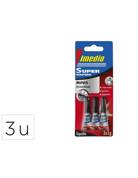 Pegamento Imedio Super Rapido Adhesivo Instantaneo Bote De 1 Gr Blister De 3 Unidades