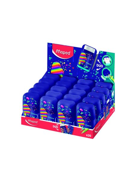 Sacapuntas Maped Plastico Connect Pixel Party 2 Usos Con Goma De Borrar|Libreriasalesiana