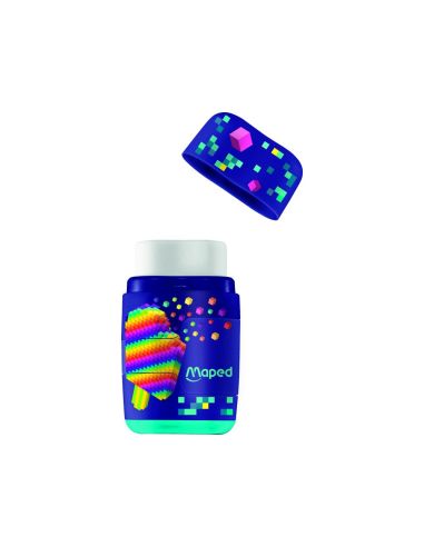 Sacapuntas Maped Plastico Connect Pixel Party 2 Usos Con Goma De Borrar|Libreriasalesiana