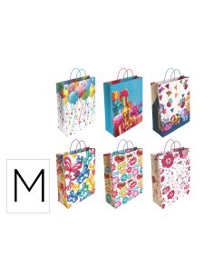 Bolsa Para Regalo Basika Papel Estucado 160 Gr Todo Año Con Asa Retorcida Tamaño M 27+12X37 Cm