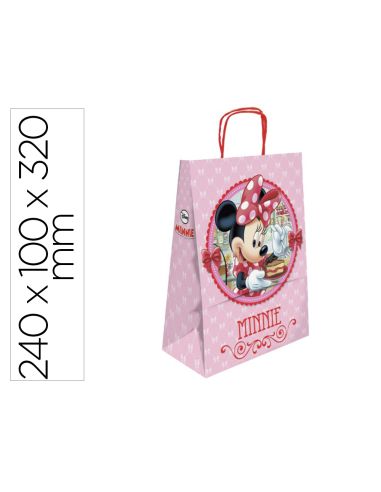 Bolsa Para Regalo Basika Papel Celulosa 90 Gr Minnie Con Asa Retorcida Tamaño S 240X100X320Mm