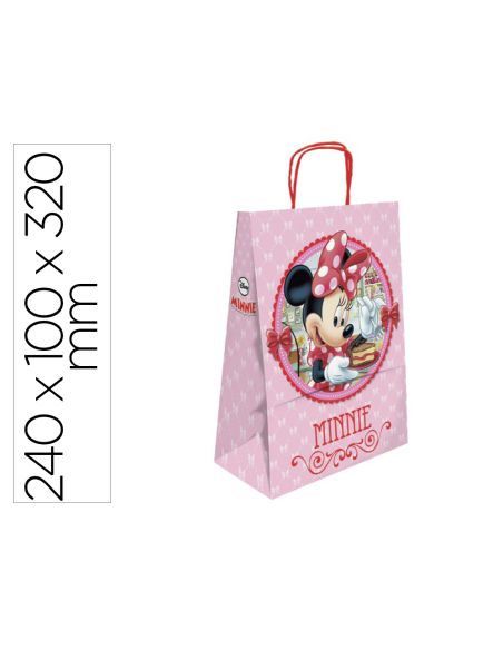 Bolsa Para Regalo Basika Papel Celulosa 90 Gr Minnie Con Asa Retorcida Tamaño S 240X100X320Mm