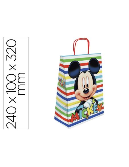 Bolsa Para Regalo Basika Papel Celulosa 90 Gr Mickey Con Asa Retorcida Tamaño S 240X100X320Mm