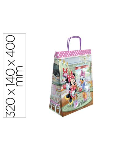 Bolsa Para Regalo Basika Papel Celulosa 90 Gr Minnie Con Asa Retorcida Tamaño L 320X140X400 Mm