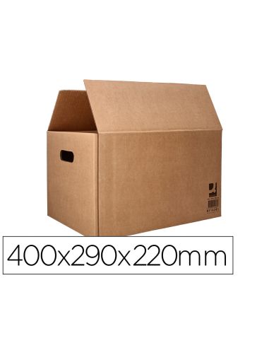 Caja Para Embalar Q-Connect Americana Con Asas Carton Reciclado Canal Simple 5 Mm Color Kraft 400X290X220 Mm