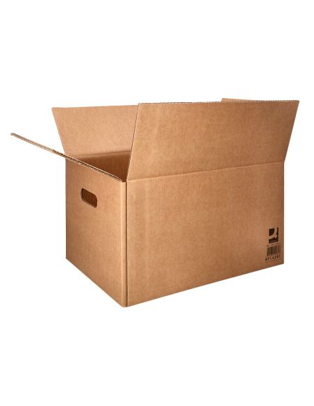 Caja Para Embalar Q-Connect Americana Con Asas Carton Reciclado Canal Simple 5 Mm Color Kraft 400X290X220 Mm