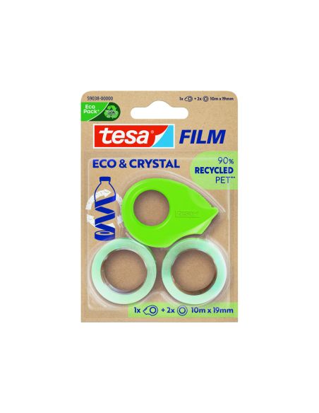 Cinta Adhesiva Tesa Film Eco&Cristal Transparente 10 Mt X 19 Mm Blister De 2 Unidades + Miniportarrollo