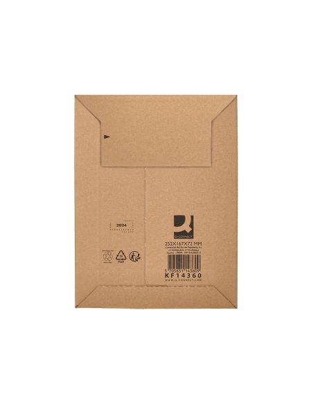 Sobre Para Envios Q-Connect Carton 100% Reciclado Y Reciclable Cierre Autoadhesivo252X167X72 Mm Color Kraft