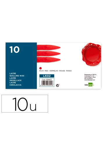 Lacre Liderpapel Color Rojo Caja De 10 Barras