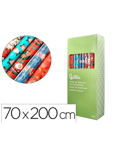 Papel De Regalo Liderpapel Navidad Rollo Ancho 70 Cm Longitud 2 Mt Gramaje 60 Gr Diseños Surtidos C-2025