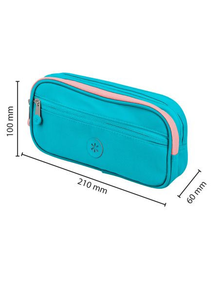 Estuche Portatodo Antartik Fusion Flex 3 Cremalleras Turquesa Compañero Mochila 100X60X220 Mm