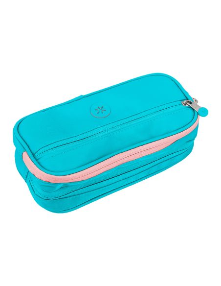 Estuche Portatodo Antartik Fusion Flex 3 Cremalleras Turquesa Compañero Mochila 100X60X220 Mm