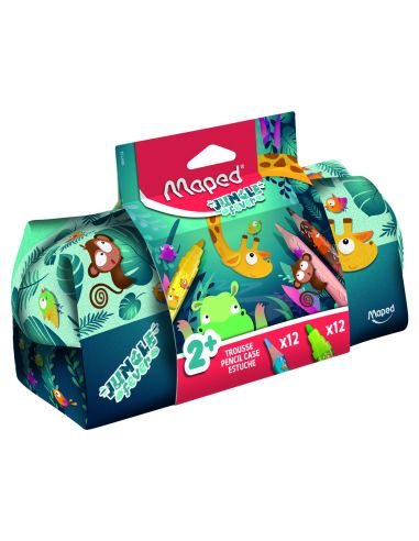 Bolso Escolar Portatodo Maped Ungle Fever Con 12 Rotuladores Colores Surtidos + 12 Lapices De Colores