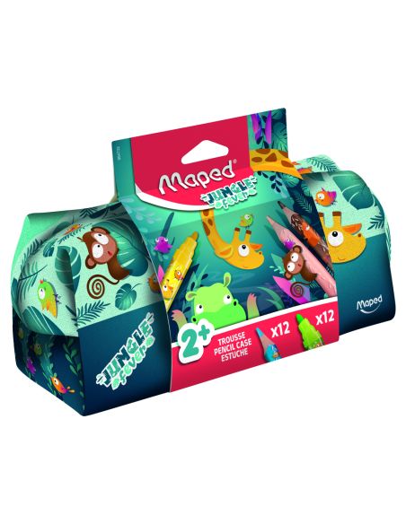 Bolso Escolar Portatodo Maped Ungle Fever Con 12 Rotuladores Colores Surtidos + 12 Lapices De Colores