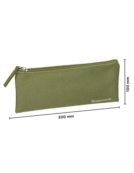 Estuche Portatodo Liderpapel Plano Ancho Una Cremallera 200X100 Mm Verde Militar