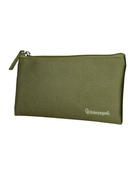 Estuche Portatodo Liderpapel Plano Ancho Una Cremallera 200X100 Mm Verde Militar