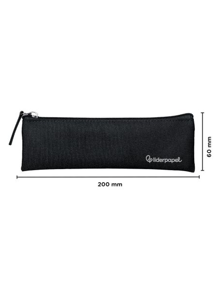 Estuche Portatodo Liderpapel Plano Estrecho Una Cremallera 200X60 Mm Negro