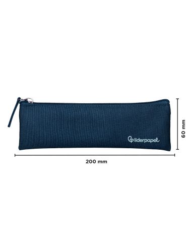 Estuche Portatodo Liderpapel Plano Estrecho Una Cremallera 200X60 Mm Azul Marino