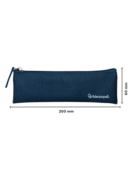 Estuche Portatodo Liderpapel Plano Estrecho Una Cremallera 200X60 Mm Azul Marino
