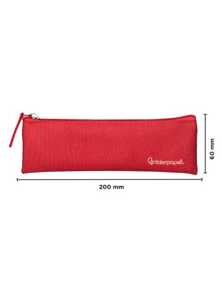 Estuche Portatodo Liderpapel Plano Estrecho Una Cremallera 200X60 Mm Rojo