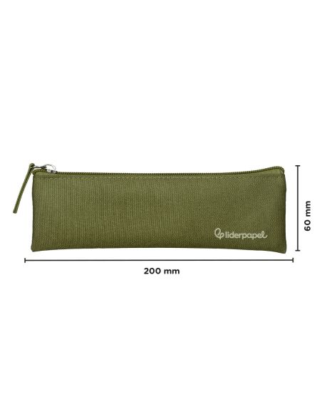 Estuche Portatodo Liderpapel Plano Estrecho Una Cremallera 200X60 Mm Verde Militar