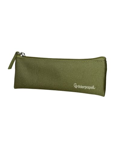 Estuche Portatodo Liderpapel Plano Estrecho Una Cremallera 200X60 Mm Verde Militar
